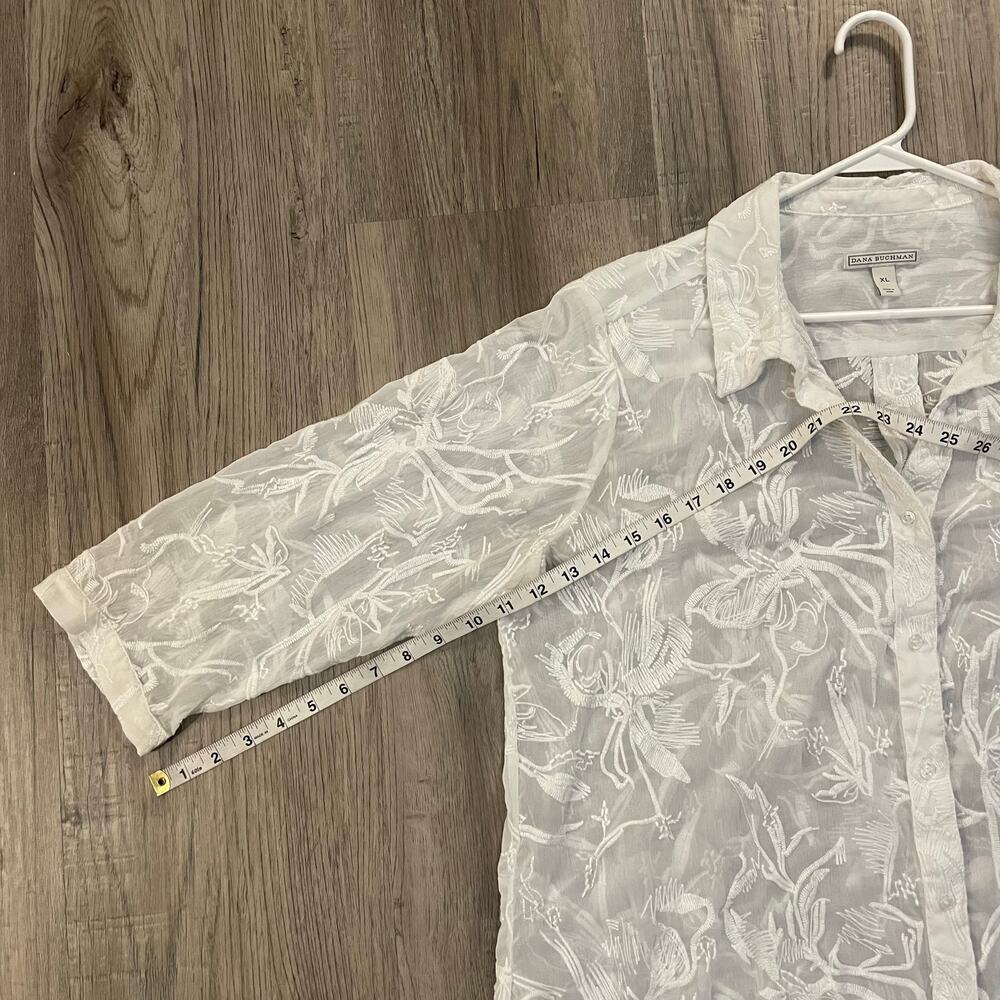 Dana Buchman Sheer Button Up Blouse Embroidered Top White Ivory XL - Picture 13 of 16